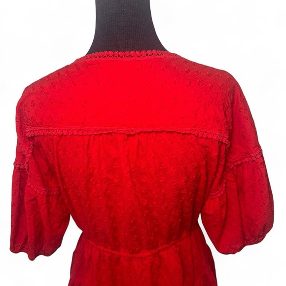 Chelsea & Violet Red Gameday Eyelet Puff Sleeve Button Front mini Dress SZ M - Picture 5 of 11